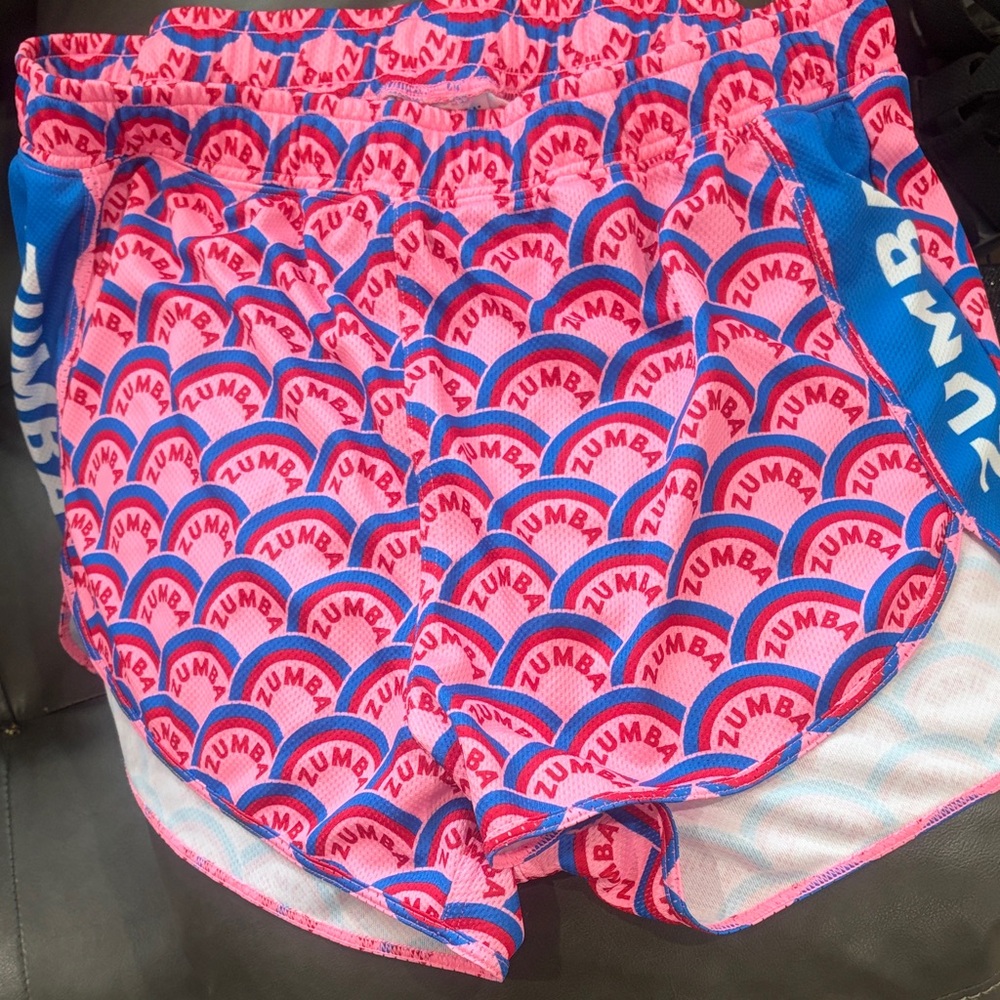Zumba Fitness Pink & Blue Patterned Athletic Shorts